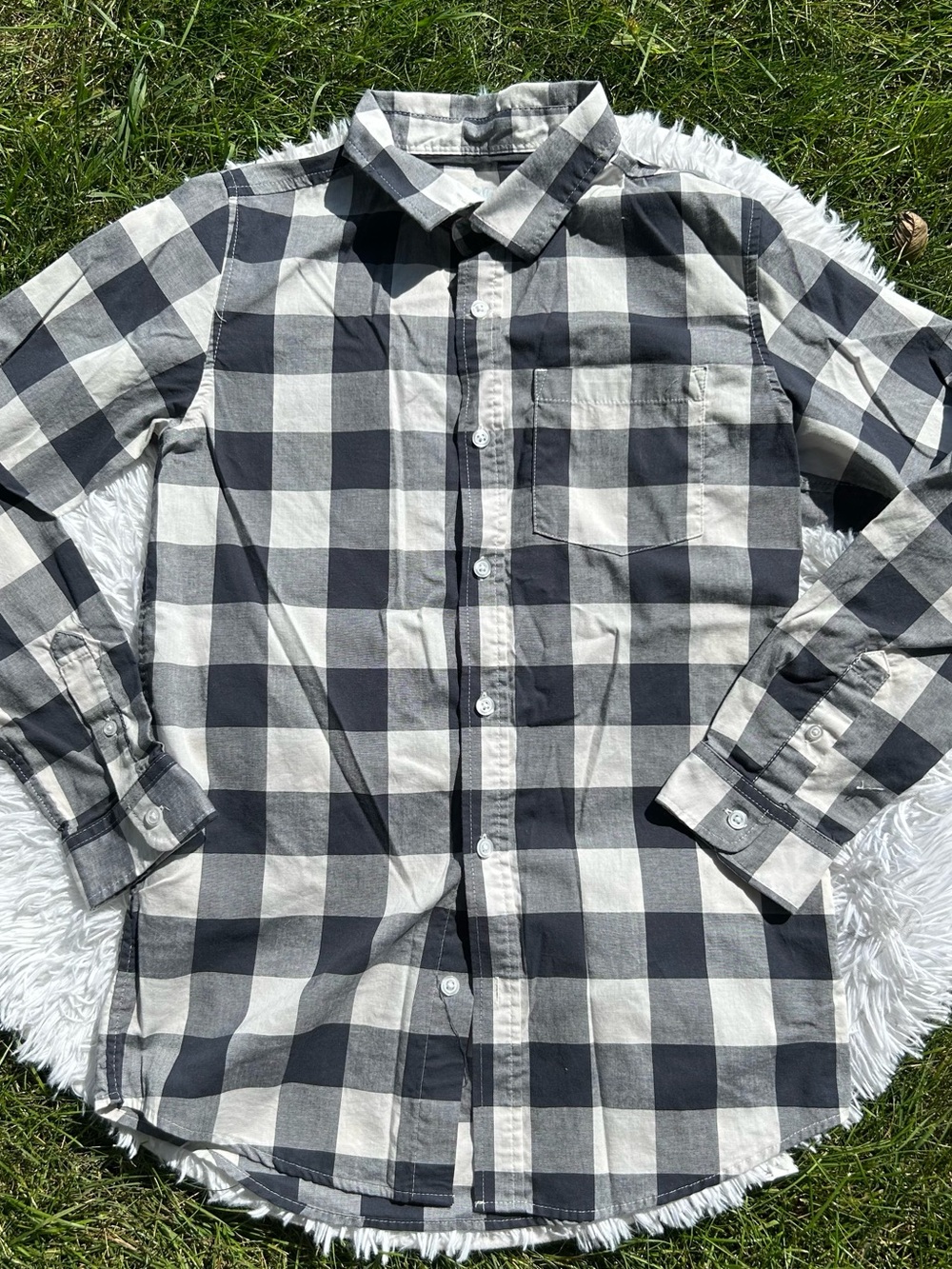 Cat & Jack from Target Boys Black White Plaid Button Down Long Sleeve Shirt XL